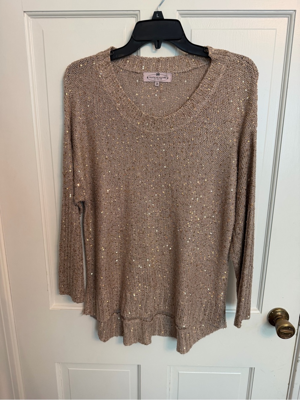 Taupe Sequin Scoopneck Sweater